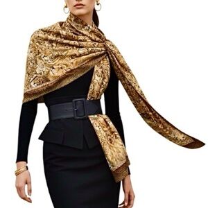 Vintage Italian made animal print tiger leopard lion silky scarf wrap 33 X 35